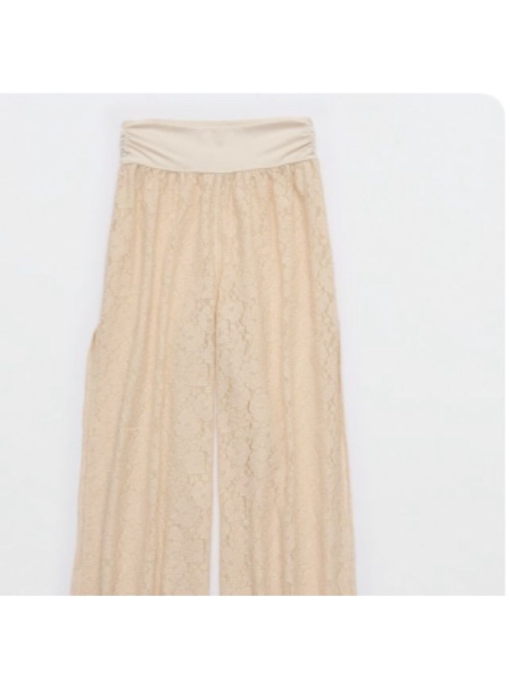 Lace Wide-Leg Side Slit Pants Cream Lace Versatile Lace Pants Cruise Resort Wear - Picture 5 of 16